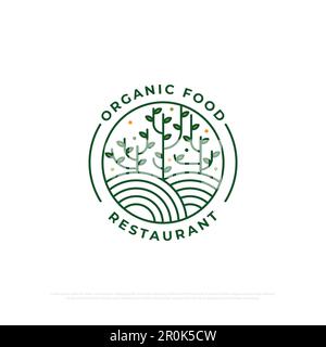 Monogramma alimento organico vettore di disegno di marchio, fiore rotondo dell'emblema in un cerchio n stile lineare. Badge vettoriale astratto per il design Illustrazione Vettoriale