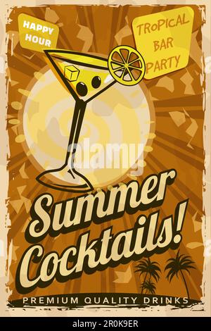 Poster retrò cocktail. Sala cocktail, insegna vintage Illustrazione Vettoriale