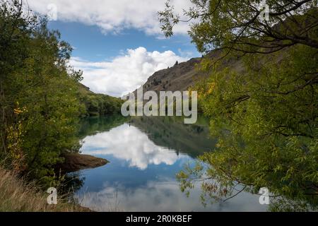 Roxburgh Gorge Trail, e il fiume Clutha, vicino Alexandra, Otago, South Island, Nuova Zelanda Foto Stock