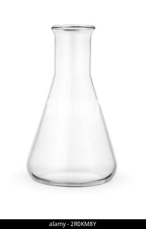 Matraccio di Erlenmeyer da 250 ml vuoto isolato su fondo bianco. Foto Stock