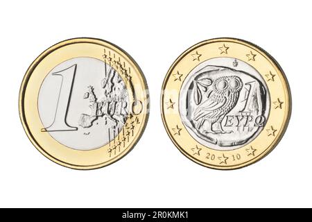 Moneta unica dell'Unione europea isolata su sfondo bianco. Foto Stock