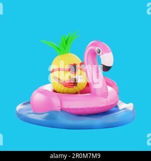 3D rende il disegno di un simpatico ananas carattere per le vacanze estive Foto Stock