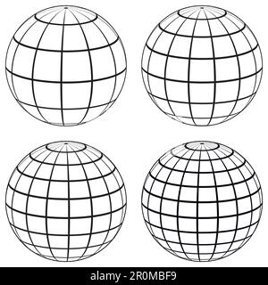 Impostare il modello a 3D sfere della sfera terrestre con una griglia di coordinate, Illustrazione Vettoriale