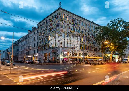 Fischer Art House e la Boum cocktail bar, Karl Liebknechstrasse, Lipsia, Sassonia Foto Stock