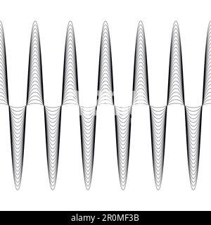 Insieme di onde con ampiezza aumentata, il vettore dell'onda con ampiezza crescente è senza cuciture, croccante linee curvilinee orizzontali Illustrazione Vettoriale