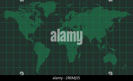 terra della mappa mondiale, stile della matrice dello schermo radar verde scuro Illustrazione Vettoriale