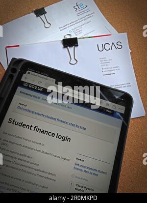 UCAS e SFE website Student Finance Applications, per i luoghi universitari e di perfezionamento Foto Stock