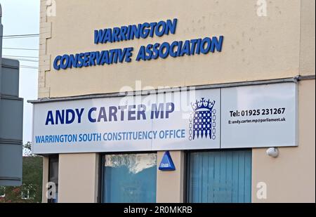 South Warrington Tory Party, ufficio conservatore Andy carter, 1 Stafford Rd, Stockton Heath, Warrington, Cheshire, Inghilterra, REGNO UNITO, WA4 6RP Foto Stock