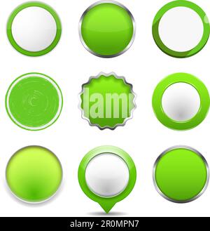 Set di pulsanti verdi rotondi, illustrazione del vettore eps10 Illustrazione Vettoriale
