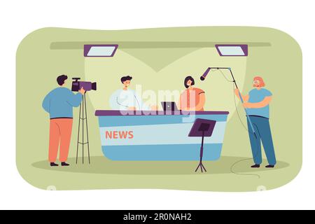 Due giornalisti seduti alla scrivania nello studio TV Illustrazione Vettoriale