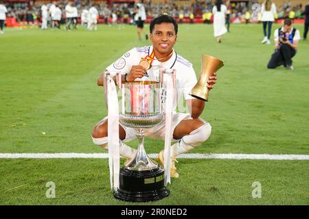 Rodrygo Goes (Real), 6 MAGGIO 2023 - Calcio : Rodrygo festeggia dopo aver vinto la finale spagnola della 'Copa del Rey' tra il Real Madrid 2-1 CA Osasuna all'Estadio la Cartuja di Siviglia, Spagna. (Foto di Mutsu Kawamori/AFLO) Foto Stock