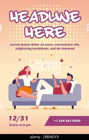 Coppia seduta sul divano e con gli smartphone Illustrazione Vettoriale