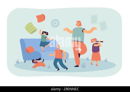 Madre meditando mentre i bambini naughty che generano il caos nel paese Illustrazione Vettoriale