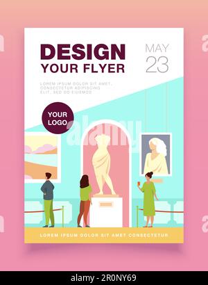 Visitatori del museo a piedi nella galleria d'arte Illustrazione Vettoriale