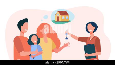 Famiglia felice con il capretto che compra la nuova casa Illustrazione Vettoriale