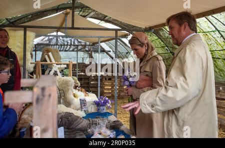 Texel, Niederlande. 09th maggio, 2023. Re Willem-Alexander e Regina Maxima dei Paesi Bassi a Texel, il 09 maggio 2023, per una visita regionale al Waddeneilanden Credit: Albert Nieboer/Netherlands OUT/Point de Vue OUT/dpa/Alamy Live News Foto Stock