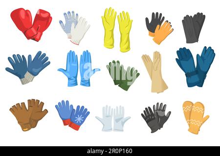Gamma di guanti piatti immagini set per la progettazione web Illustrazione Vettoriale