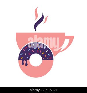 Donut e caffè logo vettore. Donuts negozio logo design. Illustrazione Vettoriale