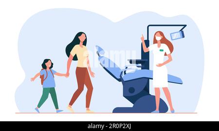 Madre e ragazza spaventato che va al dentista Illustrazione Vettoriale