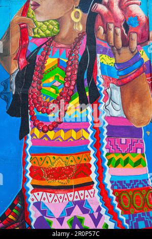 Parziale arte murale non identificata nel quartiere Mount Pleasant di Vancouver Canada Foto Stock