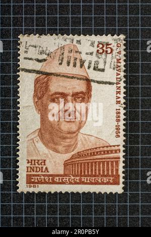 09 25 2013 Vintage Postal Stamp di G.V..Mavalankar 1888-1956 Studiothot Lokgram Kalyan Maharashtra India. Foto Stock