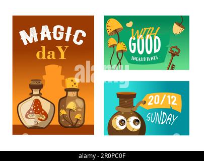 Design eleganti per le feste con ingredienti magici Illustrazione Vettoriale