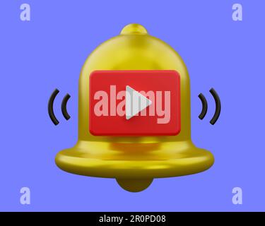 Icona di notifica video di rendering 3D, concetto digitale campana Foto Stock