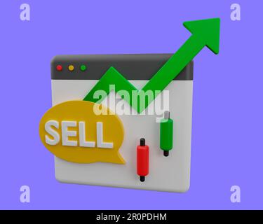 3D rendering dell'icona delle vendite di titoli, concetto dei mercati finanziari Foto Stock