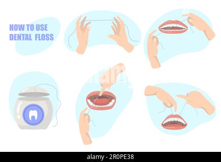 Istruzioni colorate per filo interdentale Illustrazione Vettoriale
