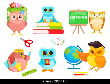 Set di gufi educativi Illustrazione Vettoriale