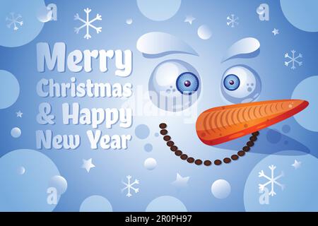 Buon Natale e buon anno biglietto di auguri modello vettore. Illustrazione superficie Snowman piatta Illustrazione Vettoriale