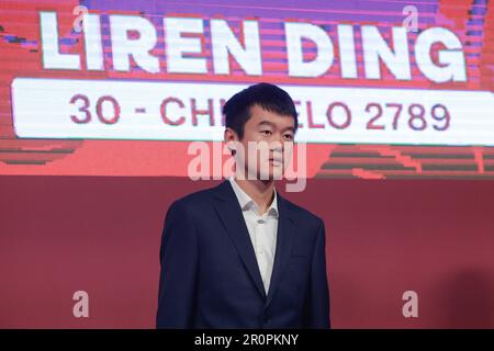 Bucarest, Romania - 5 maggio 2023: Ding Liren, un Gran Maestro di scacchi cinese e campione del mondo di scacchi in carica, al Grand Chess Tour 2023 - superbo Foto Stock