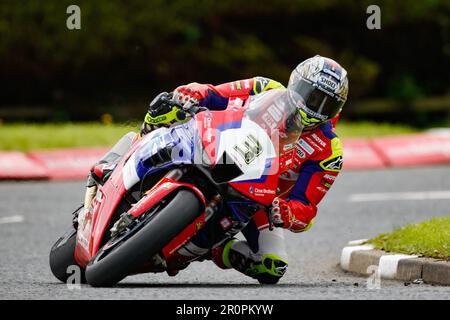 Portrush, Antrim, Irlanda del Nord, Regno Unito. 9th maggio 2023: FonaCAB Nichols OilsNorth West 200, Portrush, Antrim, Irlanda del Nord: North West 200 Practice Day 2023: John McGuinness (Honda Racing UK Honda) durante la Superbike Practice Credit: Action Plus Sports Images/Alamy Live News Foto Stock