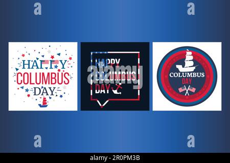 Happy Columbus Day Celebration Banner con bandiera USA e nave. Vettore Illustrazione Vettoriale