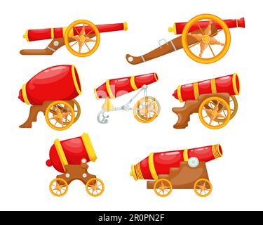 Set di cannoni rossi cartoni animati Illustrazione Vettoriale
