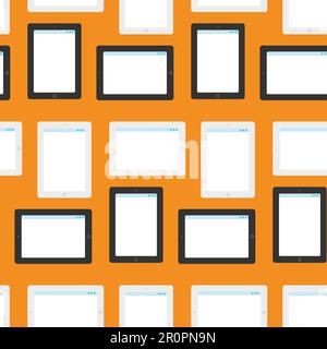Design elegante e senza cuciture con tablet in stile piatto. Cartoon design backdrops su tecnologia, IT, internet, social network e progresso tecnico AN Illustrazione Vettoriale