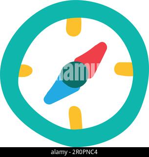 Illustrazione del colore piatto della bussola. Navigazione, direzione. Campeggio, escursionismo disegnato a mano elemento di design Illustrazione Vettoriale