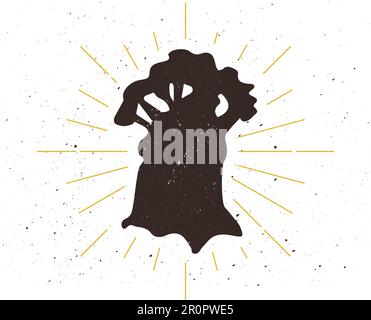 Logo con silhouette in stile baobab retrò. Segno di potenza e logotipo vintage. Icona albero selvatico. Simbolo africano. Vettore Illustrazione Vettoriale