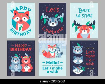 Cartoline disegni con simpatici animali della foresta Illustrazione Vettoriale