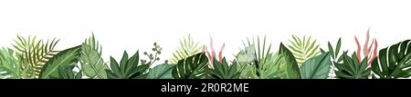Foglie tropicali e rami vettore arte confine. Illustrazione Vettoriale