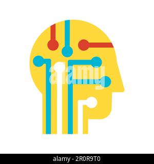 Intelligenza, apprendimento e innovazione icona flat vettoriale. Pittogramma del colore del potere cerebrale umano Illustrazione Vettoriale