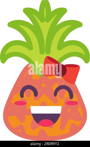 Cinefilo ananas kawaii emotoji disegno vettoriale. Adesivo isolato con frutta tropicale sorridente Illustrazione Vettoriale