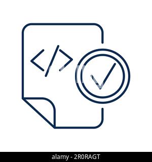 Tag HTML blu monocromatico con pittogramma a linee sottili. Documento di sistema con icona lineare a colori con segno di spunta Illustrazione Vettoriale