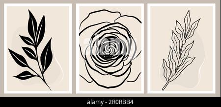 Set vettoriale per arte a parete botanica. Arte nordica Illustrazione Vettoriale