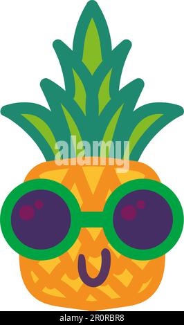 Ananas eleganti in occhiali da sole disegnati a mano. Adesivo vettoriale isolato di frutta tropicale fredda Illustrazione Vettoriale