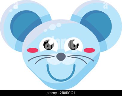 Adesivo emoticon per il viso del mouse. Allegro animale piano emoji. Ratto felice con gli occhi ampiamente aperti Illustrazione Vettoriale