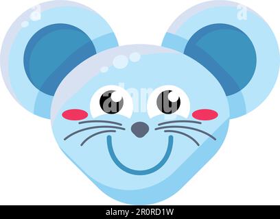 Adesivo emoticon per il viso del mouse. Allegro animale piano emoji. Ratto felice con gli occhi ampiamente aperti Illustrazione Vettoriale