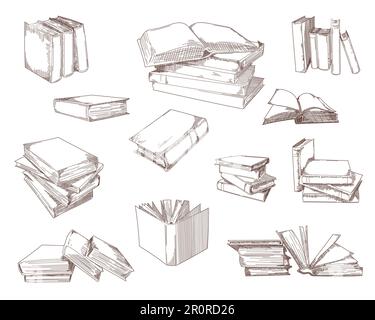 Apri libri, pile, blocchi di appunti Illustrazione Vettoriale