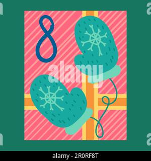 Regalo di Natale dall'illustrazione piatta del vettore di sopra. Confezione regalo confezionata con guanti Illustrazione Vettoriale