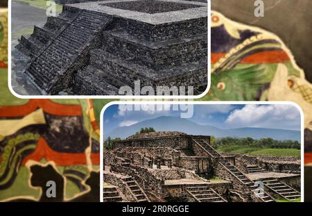 Teotihuacan antica città mesoamericana, situata nel Messico centrale, famosa per le sue misteriose piramidi e le belle pareti dipinte Foto Stock